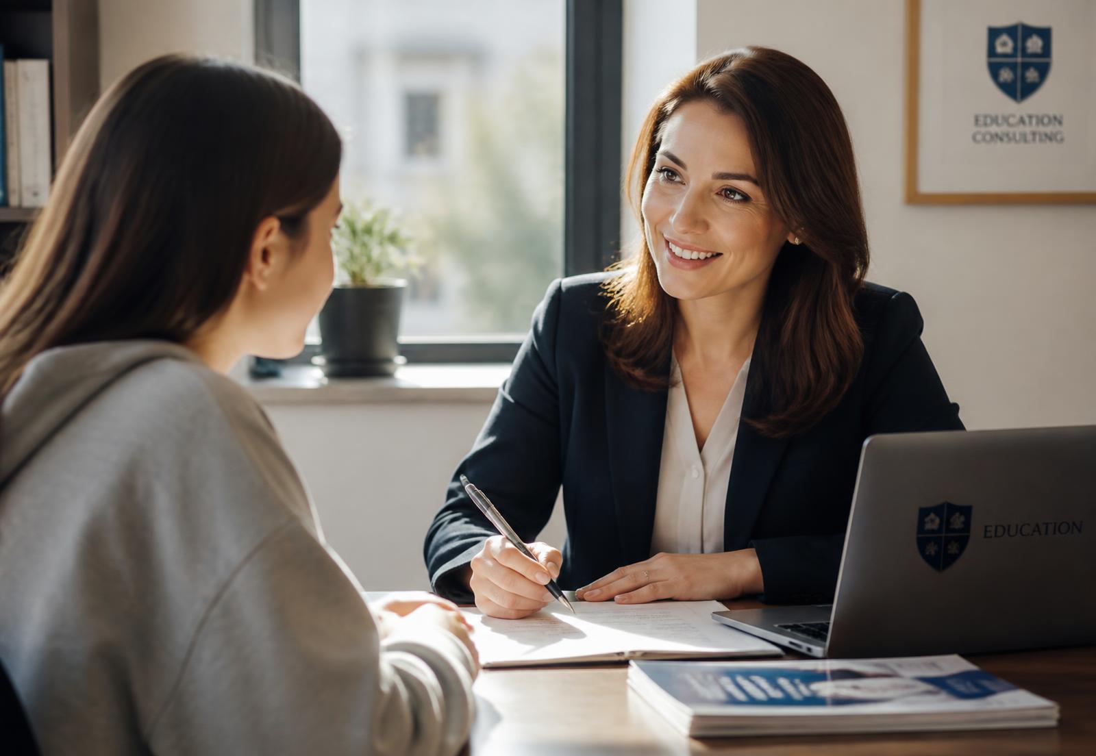 Conseillère en études à l'étranger accompagnant une candidate qualifiée lors d'un rendez-vous